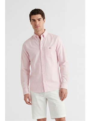 Gant Erkek Pembe Regular Fit Çizgili Logolu Gömlek 3000230.666