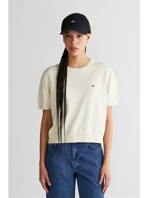 Gant Kadın Beyaz Regular Fit Bisiklet Yaka Kısa Kollu Kazak 48926149T.113