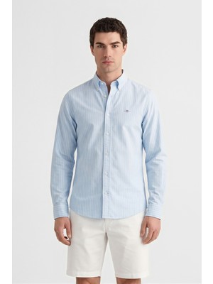 Gant Erkek Mavi Slim Fit Çizgili Logolu Gömlek 3260027.450