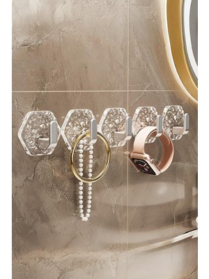 Safestore Kendinden Yapışkanlı Güçlü Buz Desen Lüks 5’li Duvar Askısı Banyo Mutfak Için Havlu Askısı Askılık