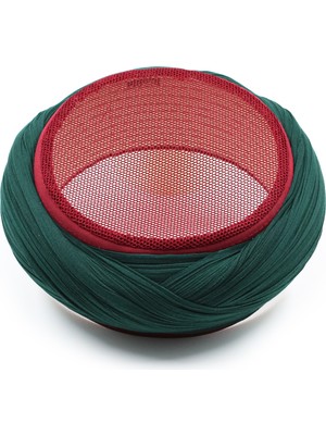 Sarıkhane Fileli Sarık – Yeşil Kumaş – Bordo Takke – Çapraz Sarım – Fileli – 7 Metre