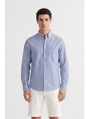 Gant Erkek Mavi Regular Fit Çizgili Logolu Gömlek 3260011.436