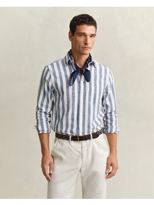 Gant Erkek Mavi Regular Fit Çizgili Logolu Gömlek 3260019.442