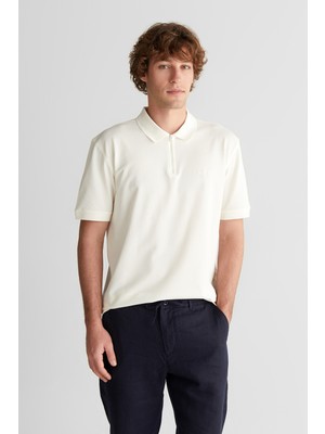 Gant Erkek Beyaz Regular Fit Yarım Fermuarlı Baskılı Polo Yaka T-Shirt 24261118T.113