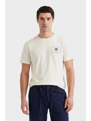 Gant Erkek Krem Bisiklet Yaka Regular Fit Logolu T-Shirt 2003394.119