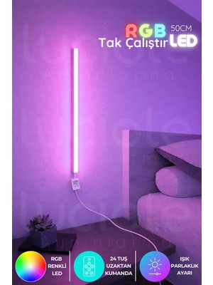 Luciole Uzaktan LED Masa Gece Lamba - Yatak Üstü, Tv Yanı ,oturma Odası - Rgb  50 cm Miniled3