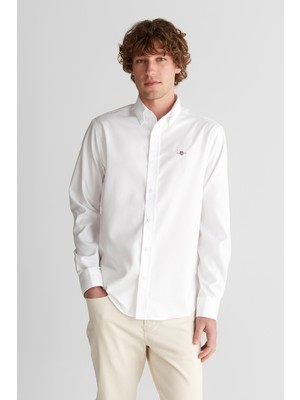 Gant Erkek Beyaz Düğmeli Yaka Logolu Gömlek 3825371T.110