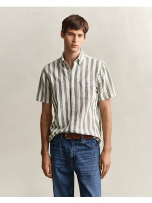 Gant Erkek Yeşil Regular Fit Çizgili Logolu Gömlek 3260020.379