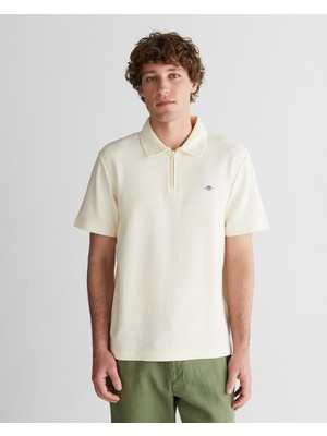 Gant Erkek Krem Regular Fit Yarım Fermuarlı Logolu Polo Yaka T-Shirt 2426186T.130