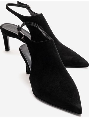 Luvi Rosalıe Siyah Süet Sivri Burunlu Kadın Topuklu Ayakkabı