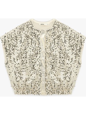 Koton Yuvarlak Yaka Kolsuz Fermuarlı Pul Payetli Bomber Yelek