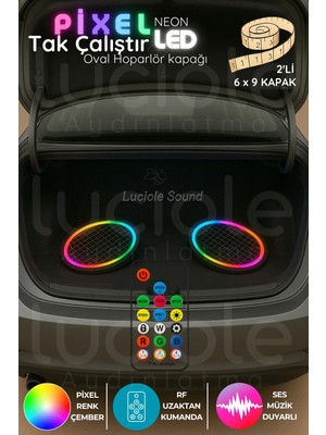 Luciole 2’li 6x9" Oval Pixel LED Hoparlör Kapağı | Müzik Senkron Işık Efektli Rgb Animasyon Seti | Modifiye
