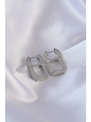 Sibelora Home Vip Seri Pirinç Gümüş Renk Zirkon Taşlı Serenay Küpesi