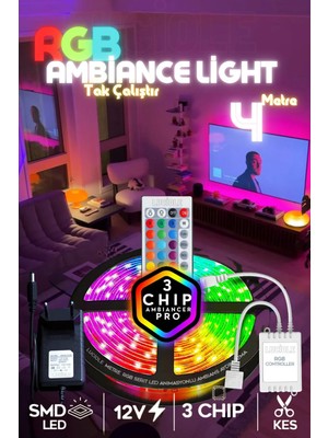 Luciole Rgb LED Tak Çalıştır 16 Renkli 4 Animasyonlu Tv Arkası LED Yatak Odası LED Bilgisayar LED 4metre