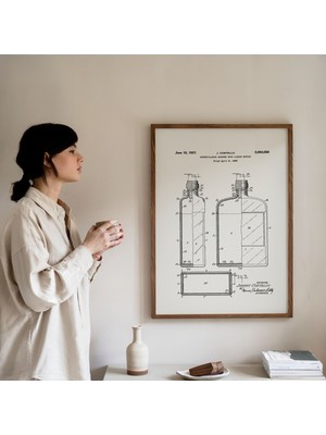 Pegziz Viski Matarası Çizimi Çerçeveli Poster Salon Duvar Tablosu