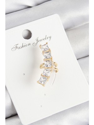 Sibelora Home Pirinç Zirkon Taşlı Model Gold Renk Sağ Kıkırdak Küpe