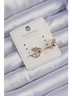 Sibelora Home Xuping Rose Renk Zirkon Taşlı Bombeli Topçuk Earcuff Küpe