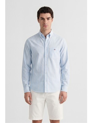 Gant Erkek Mavi Regular Fit Çizgili Logolu Gömlek 3260011.450