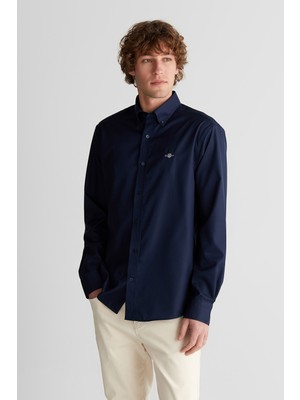 Gant Erkek Lacivert Düğmeli Yaka Logolu Gömlek 3825371T.410