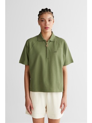 Gant Kadın Yeşil Regular Fit Yarım Fermuarlı Polo Yaka T-Shirt 42426127T.379