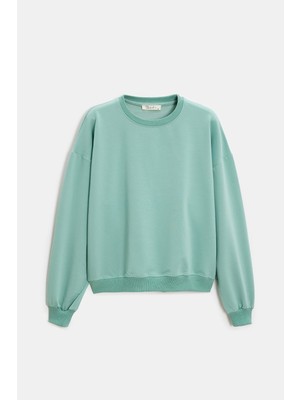 Saade Mint Kadın Oversize Bisiklet Yaka Basic Casual Sweatshirt