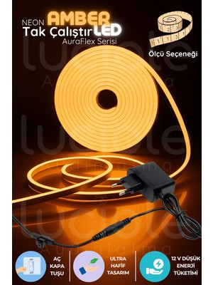 Luciole 4 Metre Amber Neon LED | Auraflex Serisi | Aç-Kapa Prizli Şerit | Sıcak Turuncu Işık