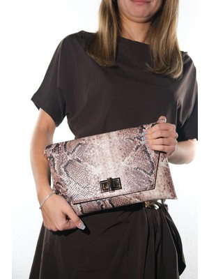 Luvi Maorı Bej Desenli Kadın Clutch Çanta
