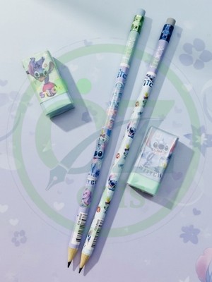 ÖZ OFİS Stitch Temalı Kurşun Kalem ve Silgi Seti - Iz Bırakmaz Silgi - Kolay Tutulabilir Kalem - 2+2 Set