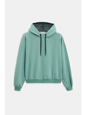 Saade Mint Kadın Oversize Kapüşonlu Basic Hoodie Sweatshirt