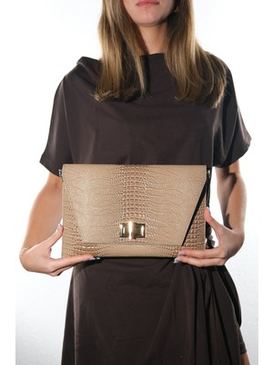 Luvi Maorı Vizon Baskı Rugan Kadın Clutch Çanta