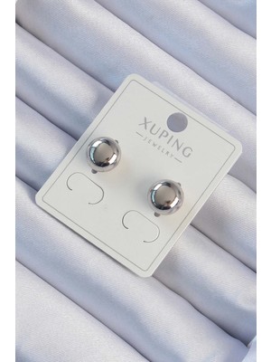 Sibelora Home Xuping Gümüş Renk Minimal Bombeli Oval Küpe