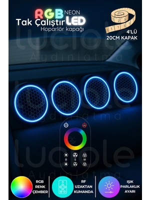 Luciole Rgb Neon LED Hoparlör Kapağı Seti – 4'lü 20CM | Rf Kumandalı | 12V & 24V Uyumlu