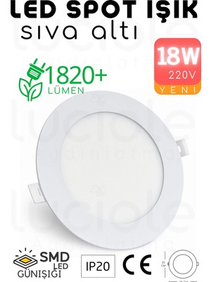 Luciole 18W Slim LED Spot – 3200K Günışığı Işık, 1820 Lümen, Beyaz Kasa, 22 Cm, 220V, 15000 Saat Ömür