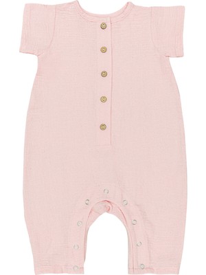 Merli Rose Şile Bezi Düğmeli Kısa Tulum