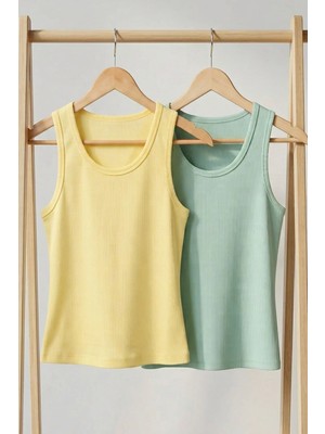 Cotenconcept 2 Adet Fitilli Fitted Viskon Karışımlı Askılı Tişört