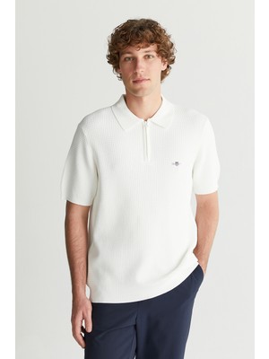 Gant Erkek Beyaz Regular Fit Yarım Fermuarlı Kısa Kollu Kazak 8926173T.113