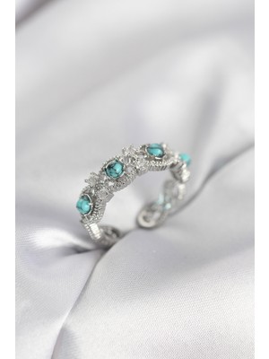 Sibelora Home Mavi Taşlı Gümüş Renk Vintage Kadın Yüzük