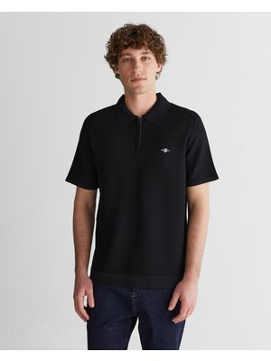 Gant Erkek Siyah Regular Fit Yarım Fermuarlı Logolu Kazak 8926188T.5