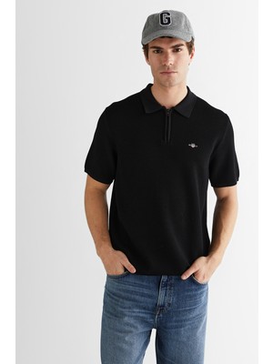 Gant Erkek Siyah Polo Fermuarlı Yaka Kısa Kollu Triko 8925355T.5