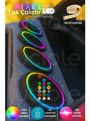 Luciole 16 cm Neon Pixel LED Midrange Hoparlör Kapağı – Sese Duyarlı, Rf Kumandalı, Argb Işık, 4'lü Set 12V