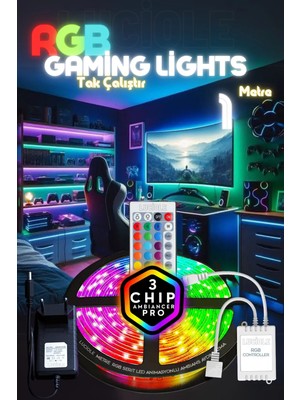 Luciole 1 Metre Oyuncu Bilgisayar Masası Rgb Şerit LED Aydınlatma Sistemi Pro 3 Chip