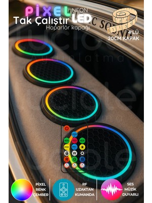 Luciole 20 cm Sese Duyarlı Neon Pixel LED Hoparlör Kapağı – Argb Işık Efektli, Rf Kumandalı, 4’lü Set, 12V