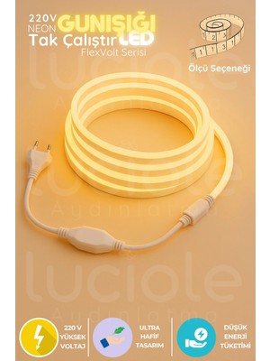 Luciole 5 Metre Flexvolt 220V Günışığı Neon LED Şerit Işık – Fişli Tak Çalıştır Sıcak Ton Aydınlatma