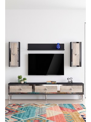 Yumedi Design TVR1816ATS - Temtem Tv Ünitesi Takımı 180CM Antrasit-Traverten-Silver