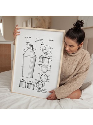 Pegziz Kokteyl Shaker Patent Çizim Posteri Çerçeveli Tablo
