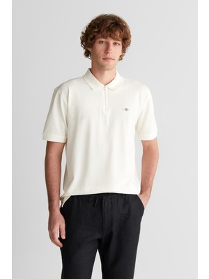 Gant Erkek Beyaz Regular Fit Yarım Fermuarlı Logolu Polo Yaka T-Shirt 2426189T.113