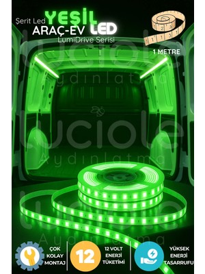 Luciole Lumidrive 1m Yeşil 12V Şerit LED – Araç Içi Dekor Işığı, Kablolu, Yapışkanlı, Kesilebilir, 2835