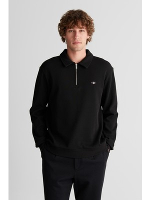 Gant Erkek Siyah Regular Fit Yarım Fermuarlı Logolu Sweatshirt 25261125T.5