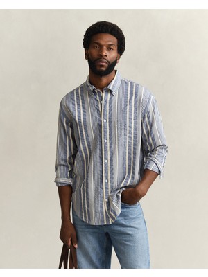 Gant Erkek Mavi Relaxed Fit Çizgili Gömlek 3260032.442