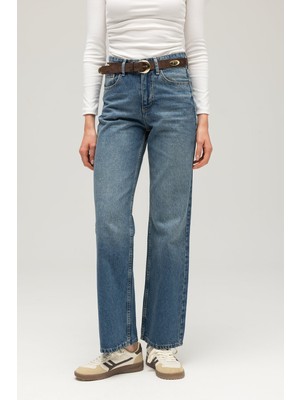 Saade Mavi Kadın Yüksek Bel Mary Vintage Straight Fit Jean Pantolon